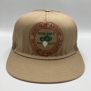 Vintage Trucker Hat NOR-AM Betanex Weed Beeters Tan Mesh Snapback